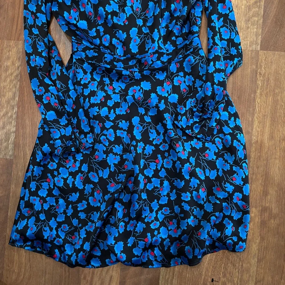 EQUIPMENT Collie Wrap Dress Mini Size Small Blue Black Pleated Chic Silky French